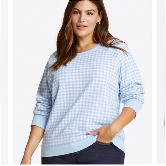 Draper James Light  Gingham Blue and White cotton sweatshirt in size XXLg - Picture 1 of 6